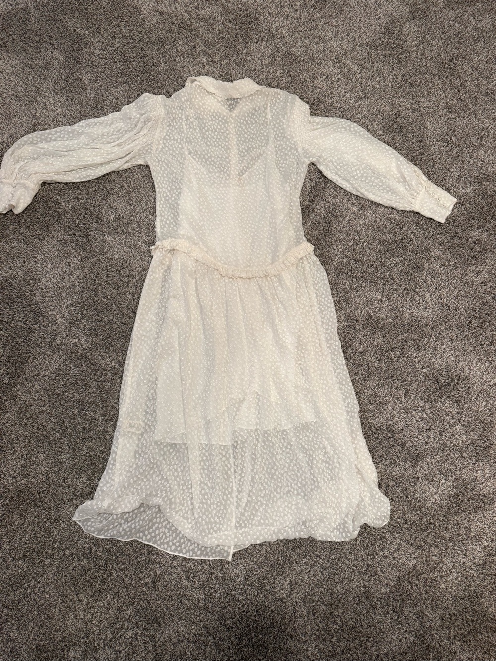 Rebecca Taylor Silk Blend Swiss Dot Ruffle Dress Ivory Size 10 Tags Attached - Picture 9 of 15